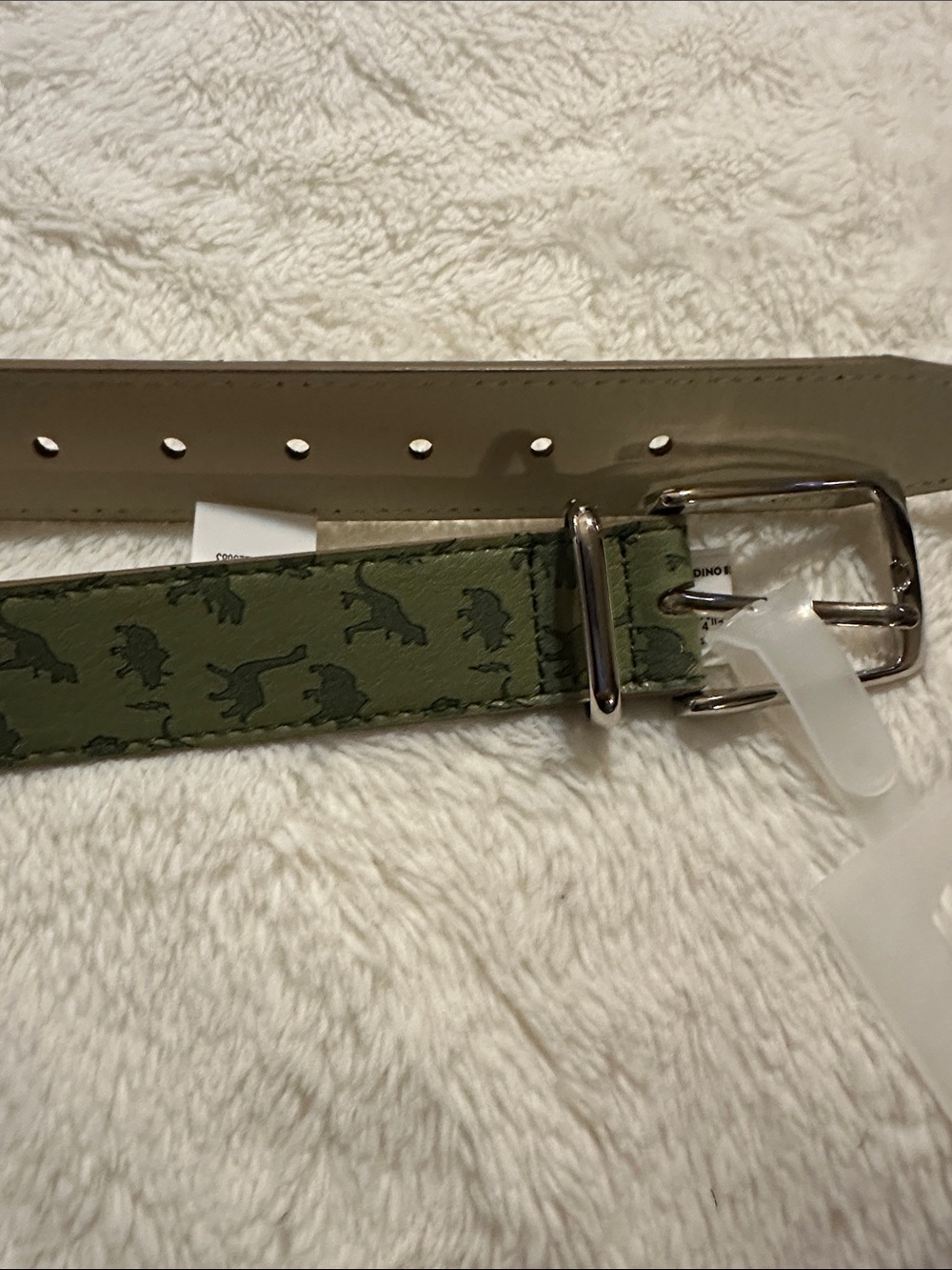 wonder nation Olive Green Dino Print Kids Belt with Silver Buckle